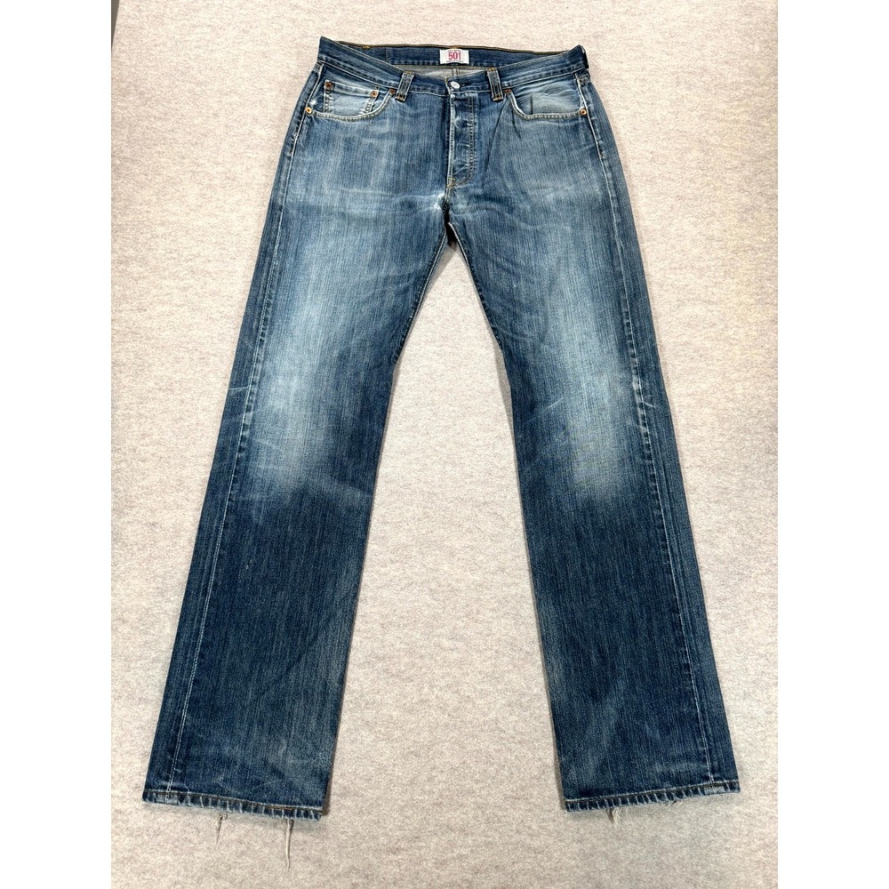 Levis 501 Original Fit Jeans Mens 36x36 Blue Denim Cotton Mid Rise Streetwear